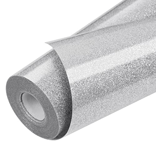 Silver Glitter HTV Heat Transfer Vinyl Roll 12 inch x 20 ft Iron on Vinyl for T Shirts Crafts Bulk