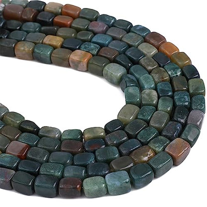 Natural Indian Agate Cuboid Stone Loose Semi Gemstone Beads for Jewelry Making 8mmx12mm 38cm (33 Count)