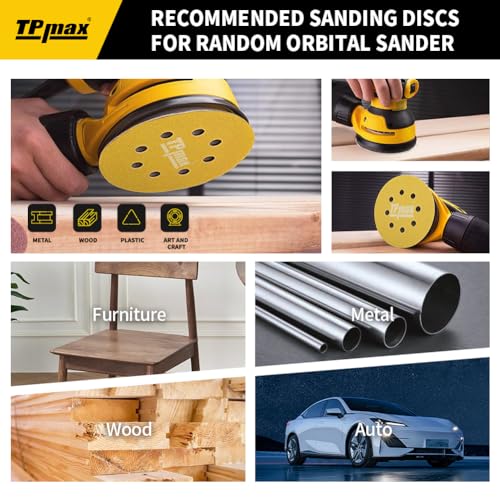 70PCS 5 Inch 125mm 8 Hole Sanding Discs Sandpaper Mixed Grits with 5 Pack Hook and Loop Soft Density Interface Pads for Random Orbital Sander