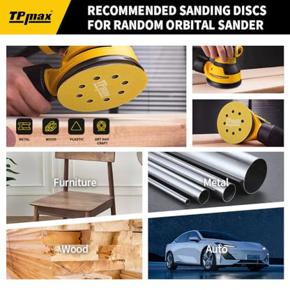 70PCS 5 Inch 125mm 8 Hole Sanding Discs Sandpaper Mixed Grits with 5 Pack Hook and Loop Soft Density Interface Pads for Random Orbital Sander