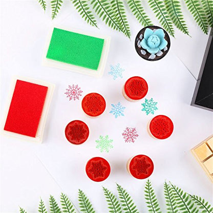 6 Pieces Snowflake Floral Wooden Rubber Stamps for Card Making Scrapbooking and Crafts (6 Count)