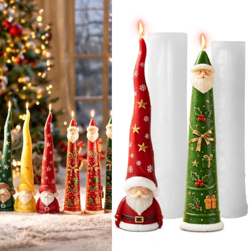 2 PCS 3D Santa Claus Silicone Pillar Candle Molds (2 Count)