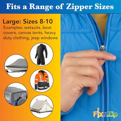 Large Nickel) - See Size Guide - Universal Zipper Repair Kit for Wetsuits, Luggage, Bags - Backpack Zipper Replacement Repair Kit - Instant Zipper Fix