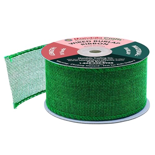 2 Inch Wide Green Wired Burlap Ribbon for Crafts (30 Foot)