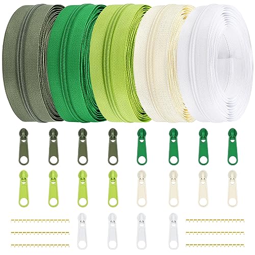 15.3 Yards 14 m 5 Pieces Assorted Colors #3 Nylon Coil Zippers (20 Count)