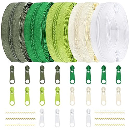 15.3 Yards 14 m 5 Pieces Assorted Colors #3 Nylon Coil Zippers (20 Count)