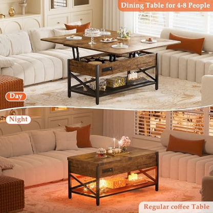 Coffee Table Lift Top with LED Light and Power Outlet