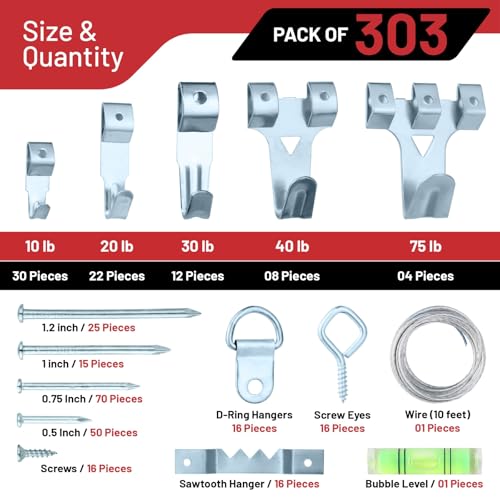 303 Piece Picture Hanging Assortment with Heavy Duty Hooks