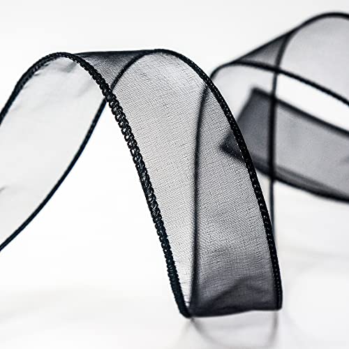 Sheer Organza Wired Ribbon 1.5" x 50Yards Black for Wedding Chair Bow Flora Bouquet Gift Wrapping Christmas Tree Home Decor Wreath (150 Foot)