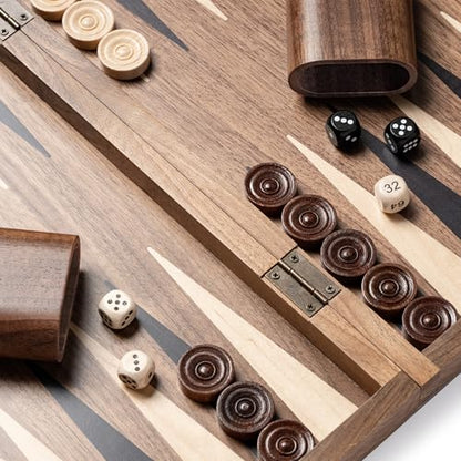 14.5” Premium Natural Walnut Folding Backgammon Sets for Adults and Kids