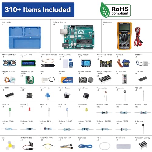 Inventor Lab Starter Kit with Original Arduino Uno R3 REV3 Multimeter 34 Projects 40+Video Courses RAB Breadboard Holder