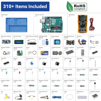 Inventor Lab Starter Kit with Original Arduino Uno R3 REV3 Multimeter 34 Projects 40+Video Courses RAB Breadboard Holder