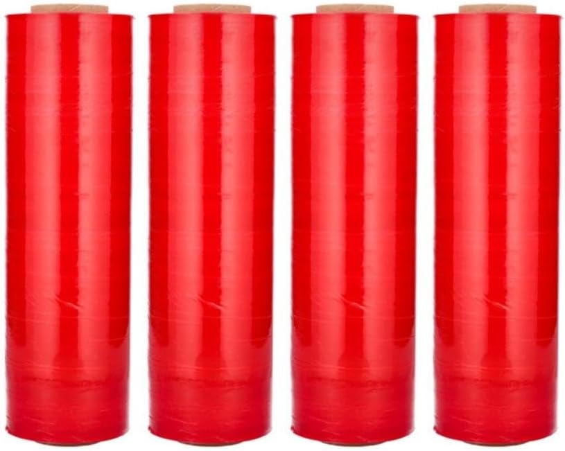PSBM Red Stretch Wrap, 15 Inch x 1476 Feet, 4 Pack, Tinted Pre-Stretched Shrink Wrap Film for Moving, Packaging, Pallet Wrapping