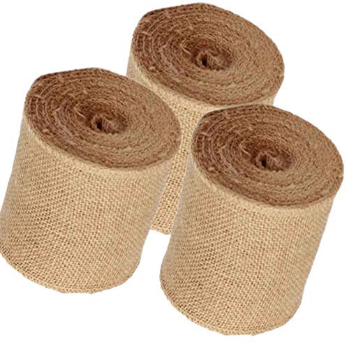 3 Pack - (Total 30 Yards - 90 feet) Burlap Ribbon 4" x 10 Yards Natural Jute 4 Inch 30ft roll (Natural, 4 Inch X 10 Yards) Total 90' (90 Foot)