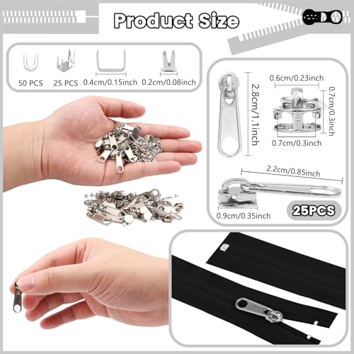 25Pcs Silver Zipper Repair Kit Zippers Replacement 3# Zipper Pull Rescue Kit for Clothing Jackets Purses Luggage Backpacks (25 Count)