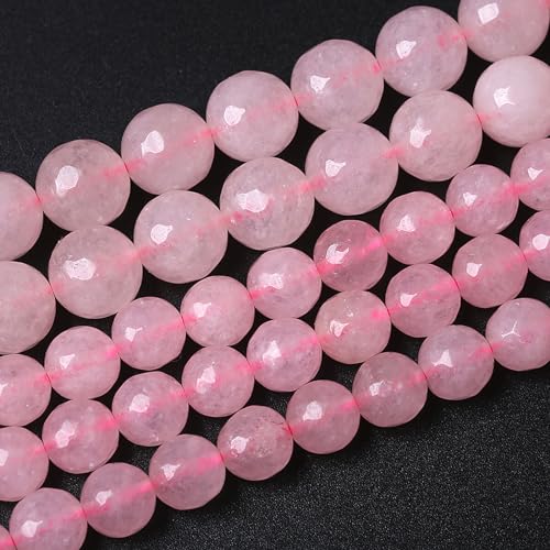 60pcs 6mm Natural Rose Pink Quartz Crystal Faceted Stone Beads for Jewelry Making Energy Healing Power Stone Beads DIY Bracelet Necklace Accessories 15"