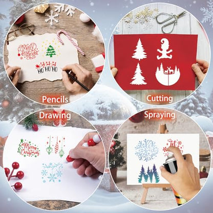 30pcs Small Christmas Stencils for Painting on Wood Reusable Drawing Merry Christmas Stencil 3 Inch Stencils for Ornament DIY Crafts Xmas Balls Home Décor (30 Count)