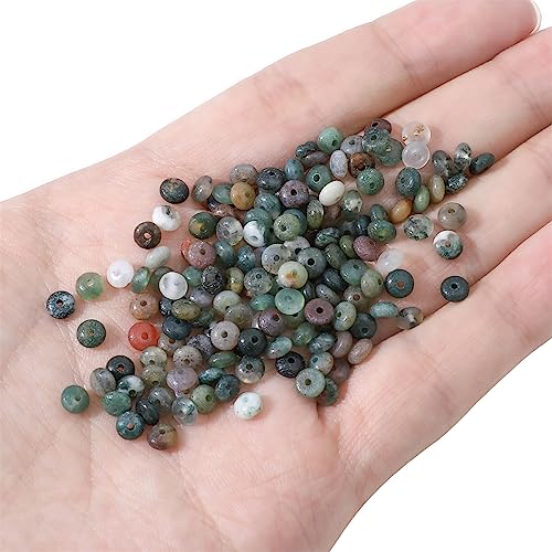Natural Indian Agate Disk Stone Beads 4x2mm 160pcs Rondelle Loose Semi Gemstone Beads for Jewelry Making Design (160 Count)
