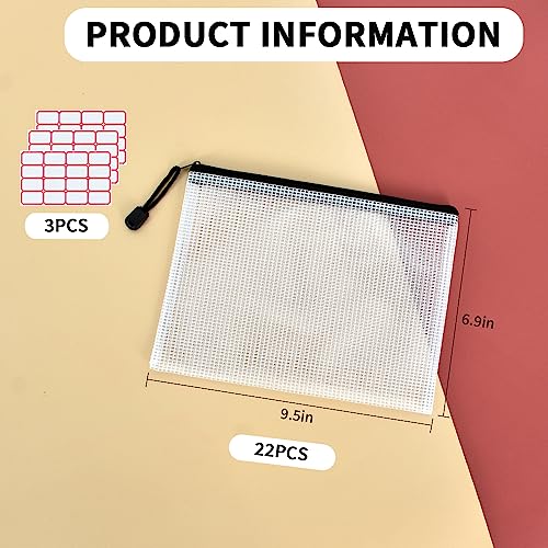 A5 22 PCS 9.49"x 7.09"Mesh Zipper Pouch Set (22 Count)