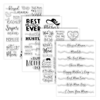 4 Sheets Mother's Day Clear Stamps Greeting Words Silicone Transparent Stamps for DIY Craft Card Making Scrapbooking Embossing Album Decor (4 Count)
