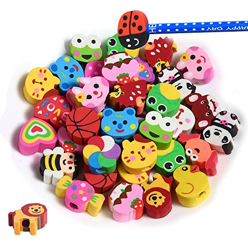 35PCS Fun Animal Fruit Pencil Topper Erasers for Kids Bulk (35 Count)