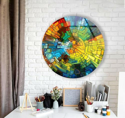 15.8''(40cm) Diameter Stained Yellow Round Glass Wall Art Tempered Glass Printing Wall Decor Large Wall Art Wall Hangings