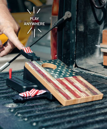 Table Top Mini Cornhole Game Set American Flag Raise