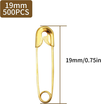 500PCS Safety Pins, 0.75Inch/19mm Small Safety pins, Rust Resistant Nickel Plated Steel Set for Crafting, Sewing, Rimming Fastening Clip Button for Garment Hang Tag (Gold)