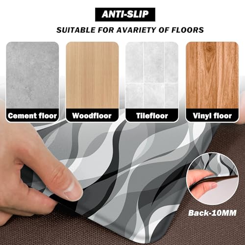 Kitchen Mats for Floor Modern Abstract Kitchen Rugs Grey Stripe Anti Fatigue Kitchen Mats Waterproof Floor Mats Cushioned Non