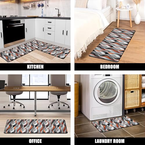 Kitchen Mats for Floor Modern Abstract kitchen rugs Grey and Orange Stripe Anti Fatigue Kitchen Mats Waterproof Floor Mats Cushioned Non (1295.5 sq inches)
