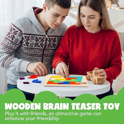 3 Pack Large Wooden Blocks Puzzles Hexagon Tangram Puzzle Wooden Russian Brain Puzzles for Adult Challenge Teasers Geometric Jigsaw Logic Iq STEM Educational Gift Graduation (3 Count)