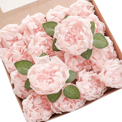 Artificial Flowers 16pcs 4" Blush Blooming Peonies Real Looking Foam Fake Peony with Stems for DIY Wedding Bouquets Pink Bridal Shower Centerpieces Floral Arrangements Party Tables Decorations (16 Count)
