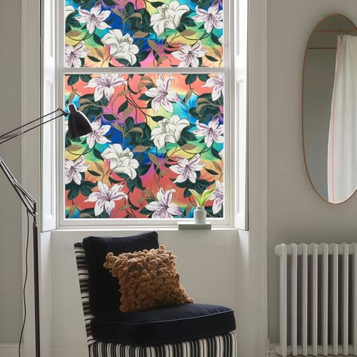Stained Glass Window Film Floral Vintage Style 17.7in X 78.7in