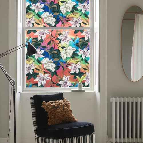 Stained Glass Window Film Floral Vintage Style 17.7in X 78.7in