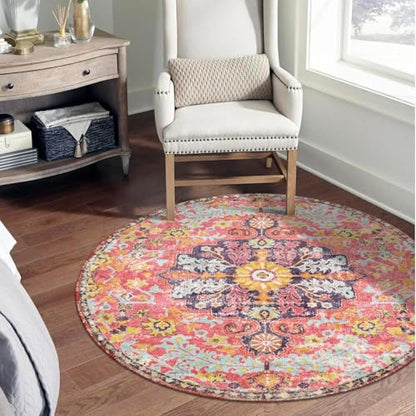 Bohemian Floral Medallion Round Rug