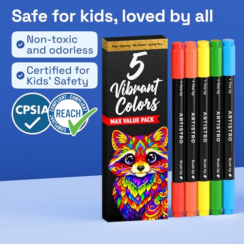 Dual Tip Acrylic Paint Marker Pens for Drawing (5 Count)
