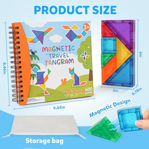 Magnetic Tangram Puzzle with 3D Building Blocks (7 Count)