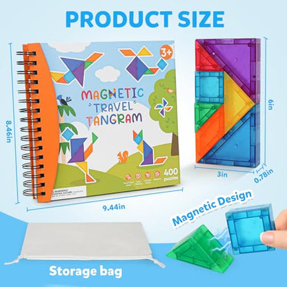Magnetic Tangram Puzzle with 3D Building Blocks (7 Count)