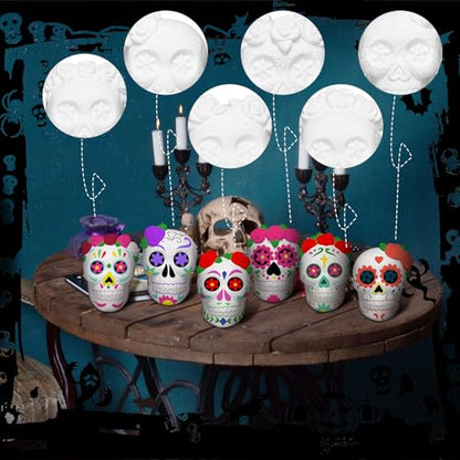 12 Sets Flower Skull Ceramic Figures Unpainted DIY Halloween Kit