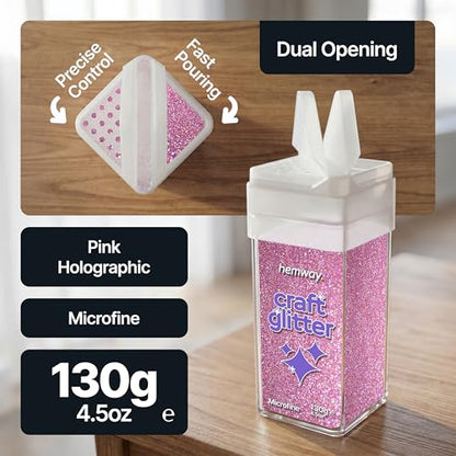 Craft Glitter Shaker Pink Holographic 130g Microfine (3.8 Ounce)