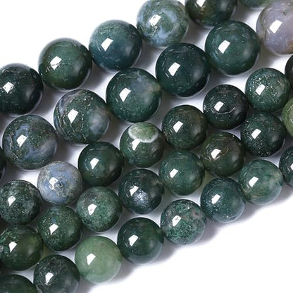 Natural Green Moss Agate Stone Beads 90pcs 8MM for Jewelry Making Round Gemstone Beads DIY Bracelet Necklace 2 Strands 32"