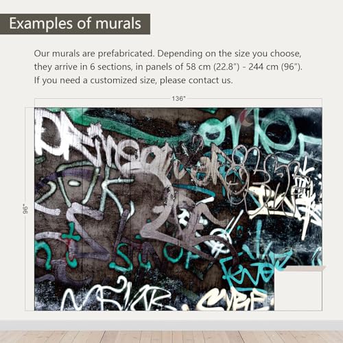 Black and White Art Graffiti Wallpaper wall murals for Bathroom 136"x96"