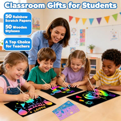100PCS Rainbow Scratch Paper Art Gifts