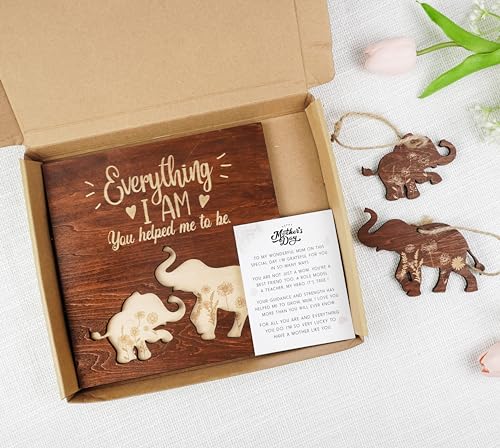 Elephant Wooden Frame Gifts for Mothers Day Mom Mama Elephant Sign Wall Decor Animal Plaque Father's Day Birthday Friendship Family Christmas Gifts for New Mom Nana Grandma from Son