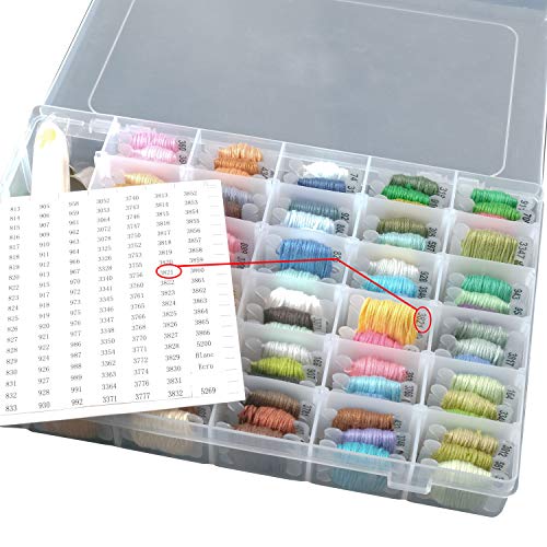 120 Pieces Plastic Floss Bobbins with 36 Grids Embroidery Floss Cross Stitch Organizer Box