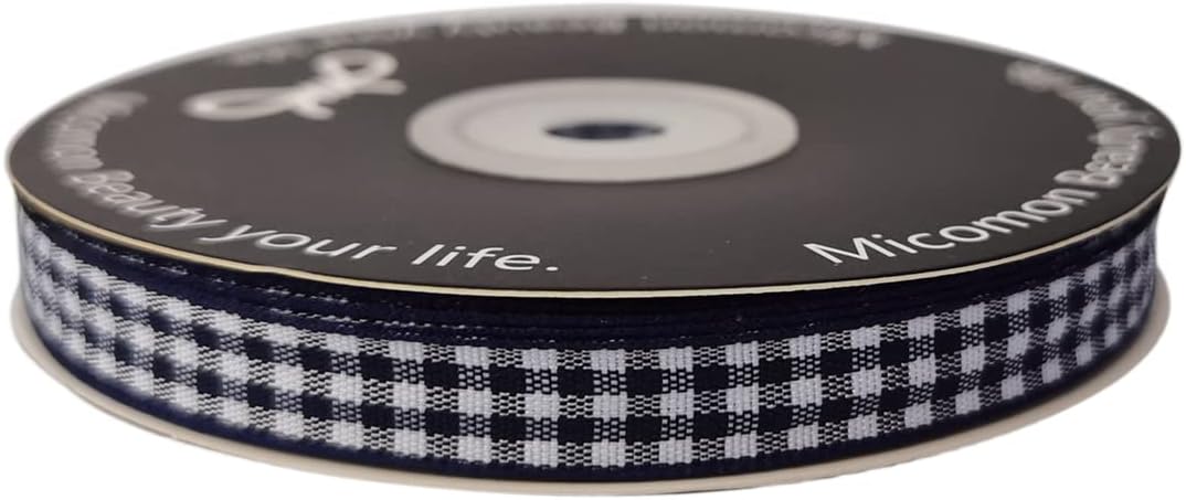 Blue Gingham Woven Edge Ribbon 25 Yards Per Spool,Dark Blue Checked Crafts 3/8 Inch Wide (3/8", Navy) - Crafty Corner