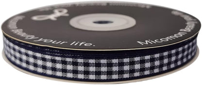 Blue Gingham Woven Edge Ribbon 25 Yards Per Spool,Dark Blue Checked Crafts 3/8 Inch Wide (3/8", Navy) - Crafty Corner