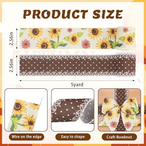 2 Rolls Spring Flowers Craft Ribbons for Wreath Bows