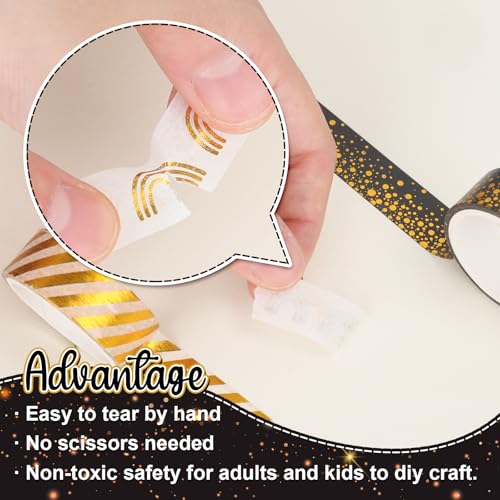 12 Rolls Gold Foil Pattern Washi Tape Heart Dot Stripe Rainbow Masking Tape Set Decorative Wrapping Paper Tapes for Scrapbook Journal DIY Art Crafts (12 Count)