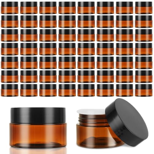 100 Pack 1oz Amber Plastic Jars with Lids 30ml Empty Cosmetic Jars Leak Proof Container Refillable Makeup Containers Travel Cosmetic Containers for Lotions Sample Cream (100 Count)